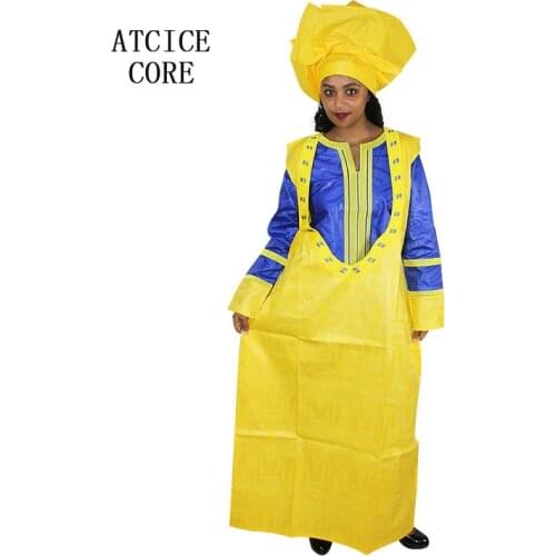 African dresses for women fashion design new african bazin embroidery design dress long dress with scarf two pcs one setA282
