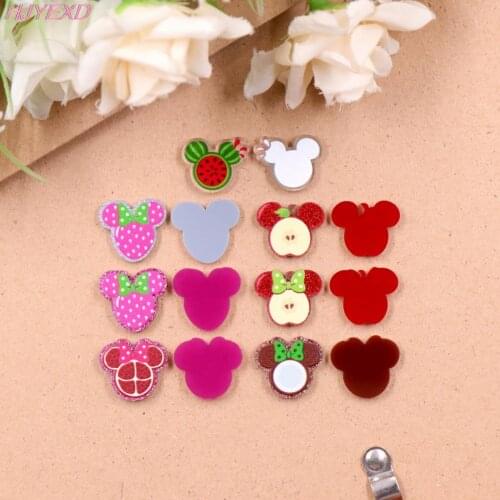 10pcs/lot) 18mm Acrylic Furit Earrings (Flat back) Strawberry Apple Mouse Head Glitter Acrylic Jewelry Making Accessories