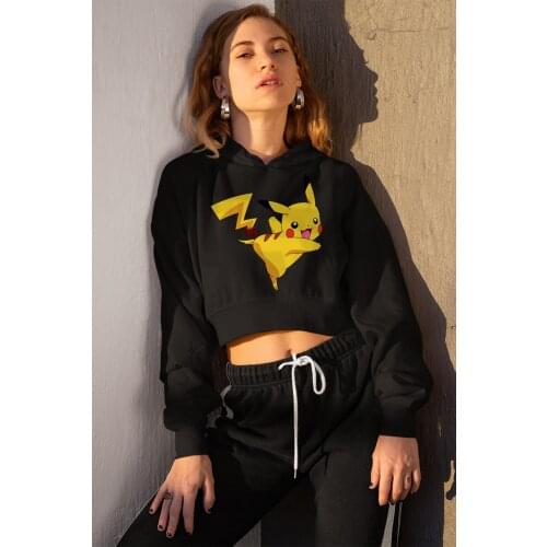 Angemiel Wear Pikachu Black Short Hooded Sweatshirt