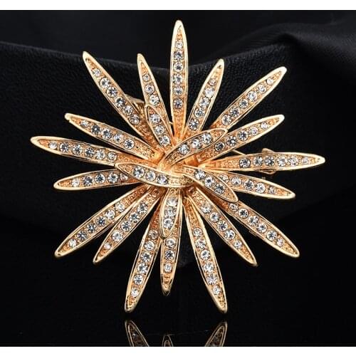 AWAYTR Rhinestone Sun Flower Womens Brooch Pins Unisex Fashion Temperament Delicate Brosh Jewelry Accessories