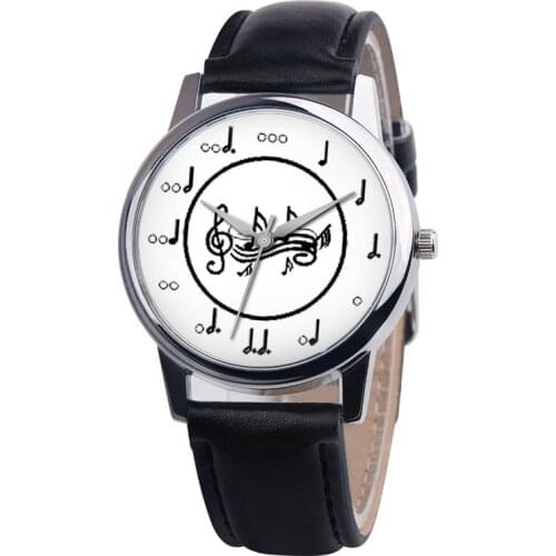 Trend Style Fancy Unisex Musical Note Leather Band Analog Alloy Quartz Watch Top Brand Luxury Waterproof Watch Relogio Masculino