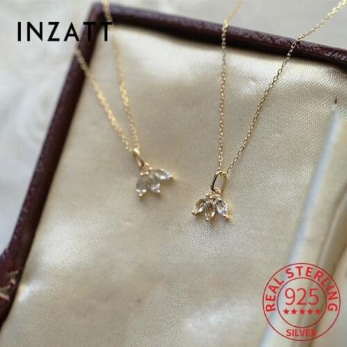 INZATT Real 925 Sterling Silver Zircon Feather Pendant Choker 14K Gold Necklace For Women Punk Fine Jewelry Drop Shipping