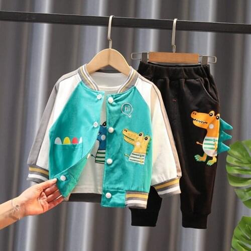 Children Boys Clothes BOYS Baby Suit High Quality Cartoon Dinosaur Spring Autumn Coat+T Shirt+Pants 3pcs/set Set Kids Clothing