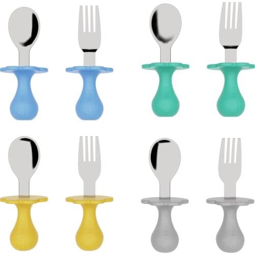 Baby Tableware Learn Eating Training Spoon Short Spoon Fork Set Infant Tableware Feeding Fork Baby Gadgets Childrens Cutlery