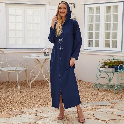 Fridayin Kaftan Hooded Pure Color Loose Abaya Ramadan Dubai Turkey Muslim Dress Islam Clothing For Women Vestidos