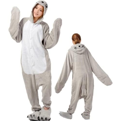 Adult Sea lion Onesie Unisex Animal Kigurumi Pajamas Halloween Party Costumes Flannel Jumpsuit Sleepwear Christmas Onesieshow