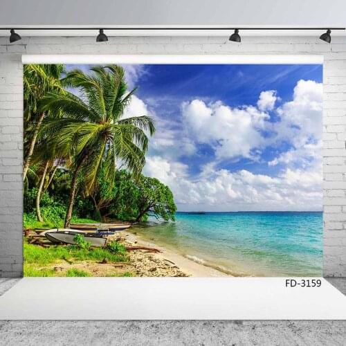 Coconut Tree Sea Beach Boat Photography Background Custom Scenery Backdrop for Chirdren Baby Portrait Photoshoot Photo Studio