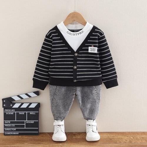 Infant Baby Clothing Sets 2021 Autumn Spring Clothes Newborn Boys Clothes Fake Two Striped Coat+Pant 2pcs Outfit Kids Costume