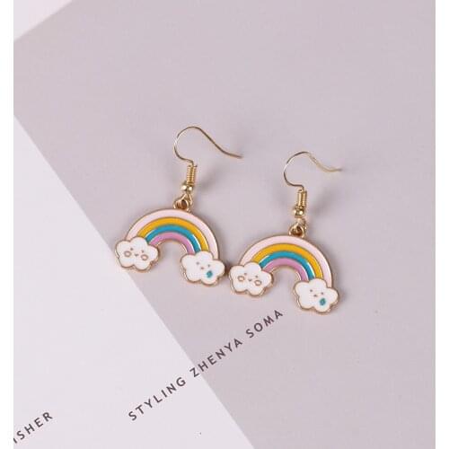 Korean Fashion Rainbow Earrings For Women Cute Gold Metal Hanging Drop Earrings Jewelry Accessories 2021 Womens Earring Gifts