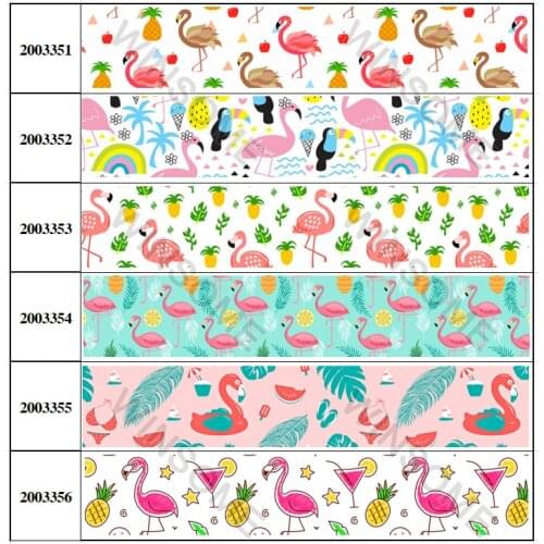 10yards different sizes lively Flamingo pattern printed grosgrain ribbon