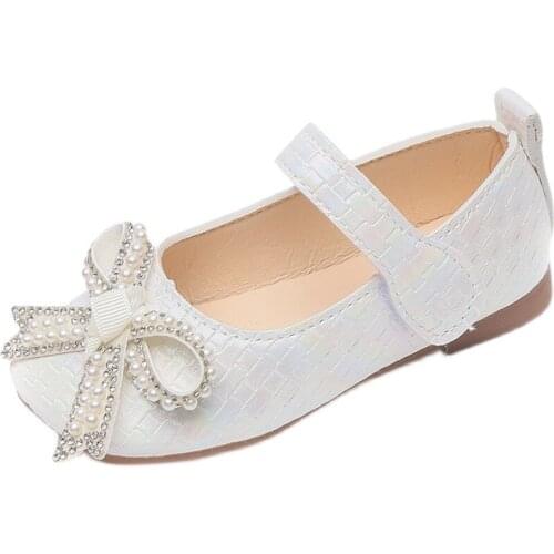 Girls' Leather Shoes Princess Shoes 2021 New Style Rhinestone Kids Butterfly-knot Baby Shoes Fashion Flats Sweet for Party Chic