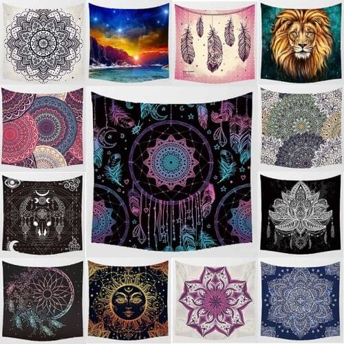 Beauty purple mandala moon lion wall art tapestry background wall decoration square polyester peach skin wall hanging tapestry