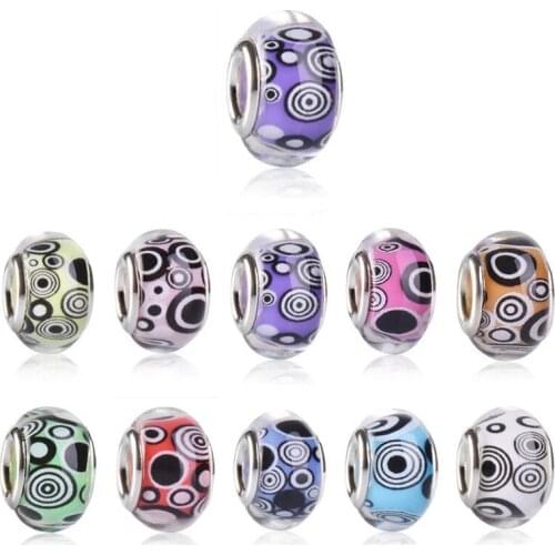 20Pcs Round Eye Murano Rondelle Spacer DIY European Beads Silver Plated Cores Fit Pandora Bracelet Slide Charms Necklace Jewelry