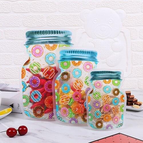 Reusable Bag Mason Jar Bottles Nuts Cookies Zipper Seal Food Storage Bags Snacks Kitchen Freezer Organizer Portable