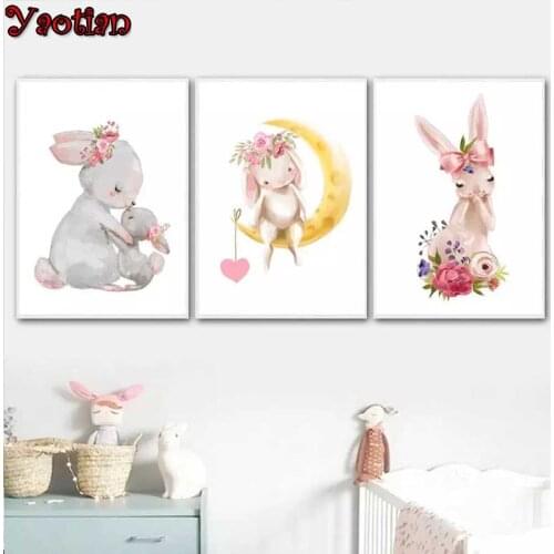 Cartoon Cute Rabbit diamond embroidery mosaic full drill 5d diy diamond painting Wall Art Picture Kids room decoration 3 Panels