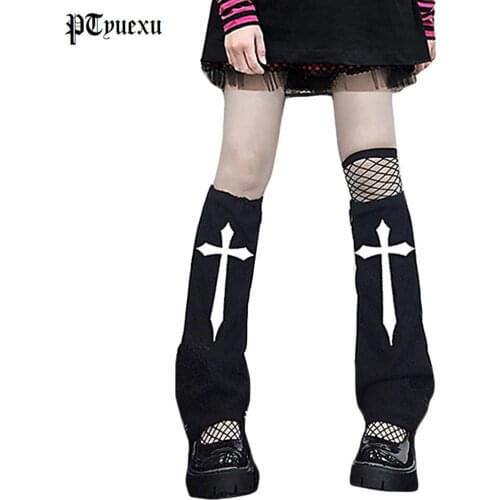 Men Womens Leg Warmers Goth Harajuku Fashion Trend Foot Cover Cross Stretch Socks Black White Y2K Campus Streetwear