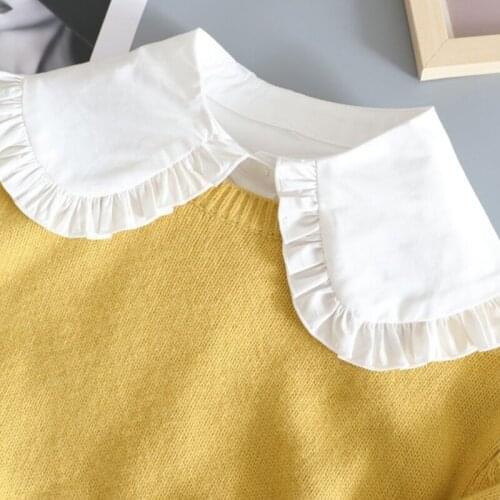 Women Sweet Lolita Doll Decorative False Fake Collar Large Lapel Ruffles Trim Button Down Detachable Half Shirt Dickey