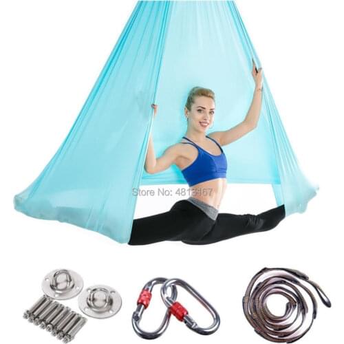 Nylon Silk Aerial Yoga Hammock Swing Full Set 5*2.8m Trapeze Inversion Hanging Belt Home Gym Fitness Mount Accessories Included