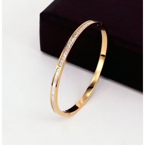 New Hot Stainless Steel Jewelry Shell Design Square Crystal Bracelet Women For Love Gift Party Wholesale Bangle