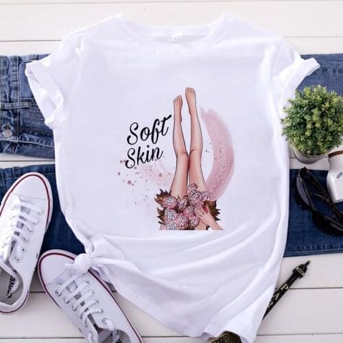 New Summer womens T-shirts Harajuku sexy beautiful legs flowers print T shirt fashion Korean white top female Tshirt Clothing
