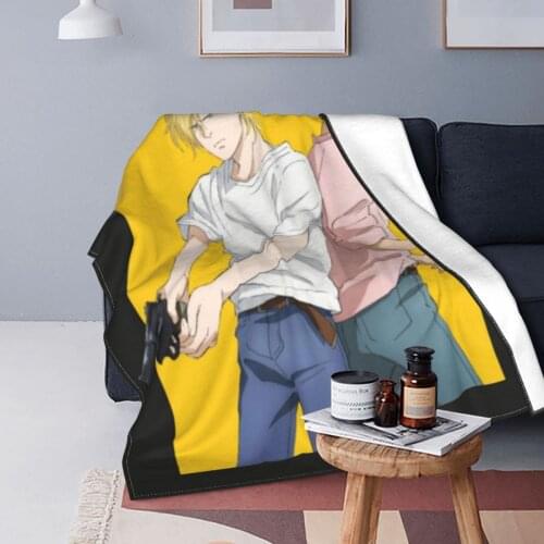 Banana Fish Blankets Coral Fleece Plush Spring/Autumn Ash Okumura Multi-function Lightweight Throw Blankets for Bedding Office