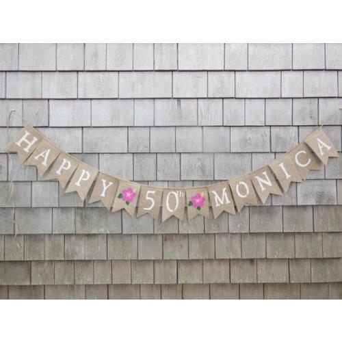 Personalized name age happy birthday burlap Banners Anniversary wedding Vow Renewal sign party Buntings garlands Photo Prop