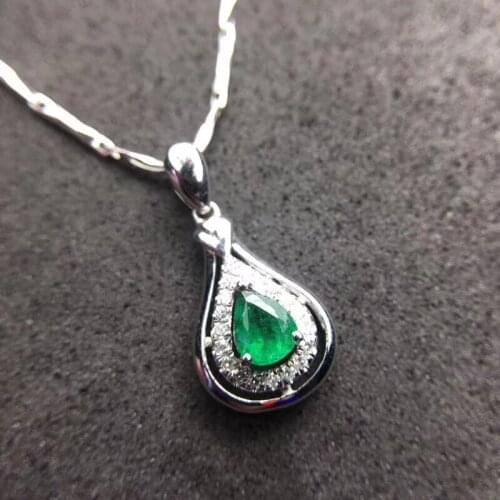 Water drop green emerald gemstone pendant of women necklace real 925 silver natural gem certified green color birthday gift
