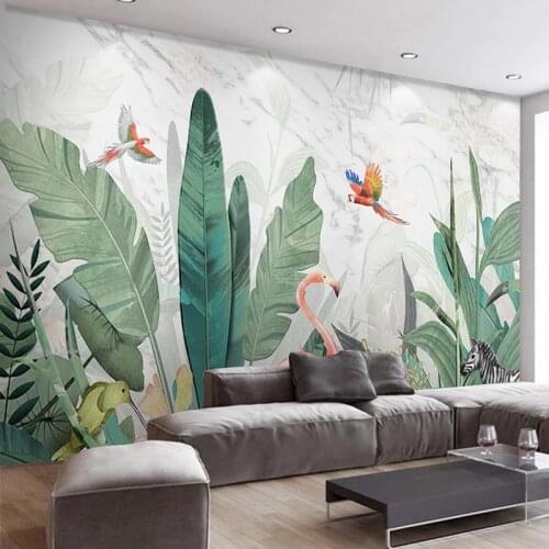 Custom 3D Photo Wallpaper Modern Tropical Rainforest Leaf Animal Flamingo Poster Wall Painting Living Room TV Background Mural