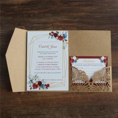 Rural craft invitation card for wedding engagement floral inserts design Christmas gift card 50 pcs