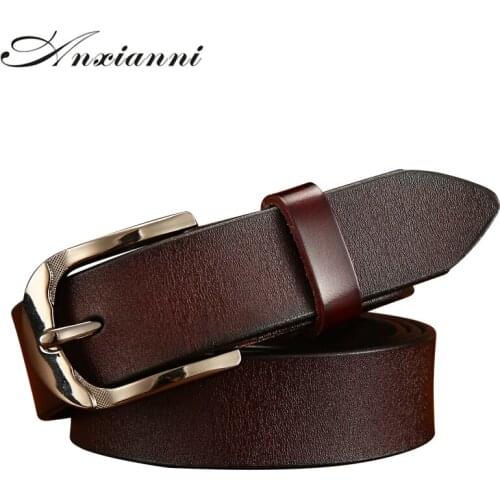 Anxianni Fashion Women‘s Genuine Leather Belts For Women Pin Buckle Strap Fancy for Jeans Vintage Quality second layer cow skin