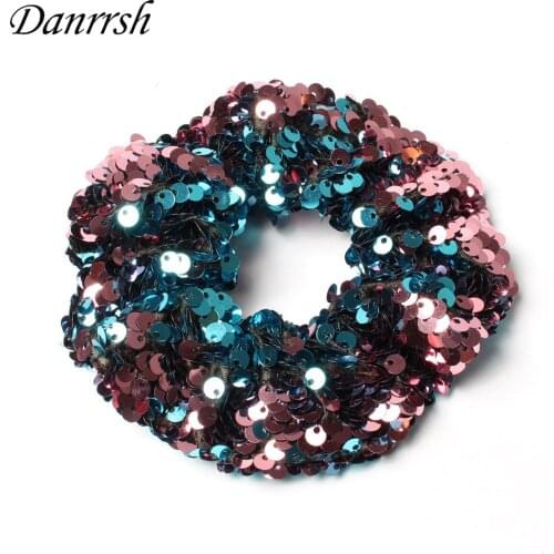 Large Shiny Sequin Hair Scrunchie Elastic Hair Band For Ponytail Holder Girls Handmade Sequin Hair Ties Women Hair Accessories
