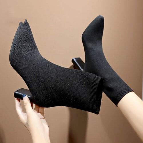 Simple fashion stretch socks boots womens high heels shoes knit socks boots skinny women pointed autumn and winter bare boots 9