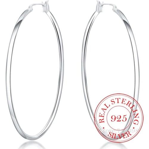100% 925 Sterling Silver Hoop Earring Korean Big Smooth Circle Vintage Party Earrings for Women Wedding Party Jewelry Gift 2020