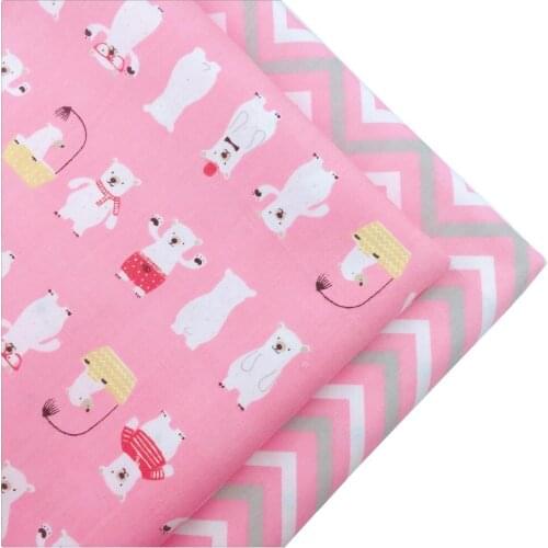 Syunss Cartoon Pink Bear Wave Printed Cotton Fabric DIY Tissue Patchwork Telas Sewing Baby Toy Bedding Quilting Tecido The Cloth
