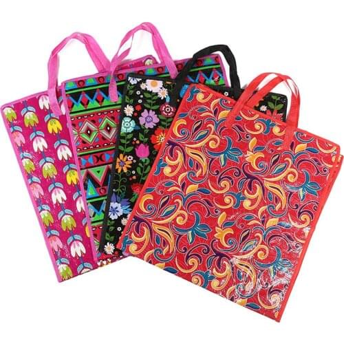 Vintage Zipped Reusable Storage Bag Home Organizer Random Color Waterproof Fabric Laundry Large Capacity Tote Quilt Shopping