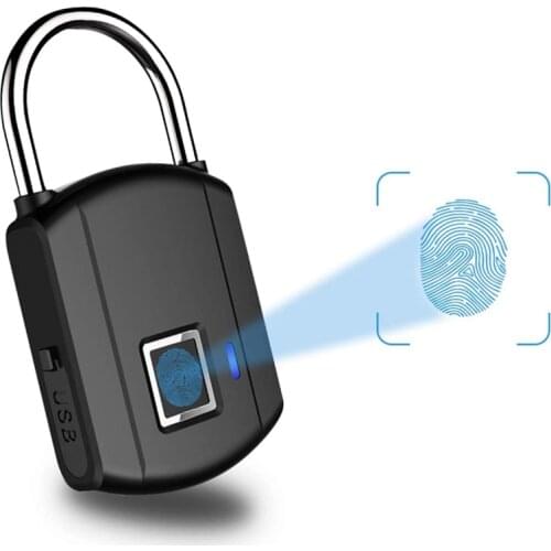 Fingerprint Padlock Outdoor Smart Biometric Thumbprint Keyless Lock One Touch Unlock Portable USB Rechargeable Anti-Theft Lock
