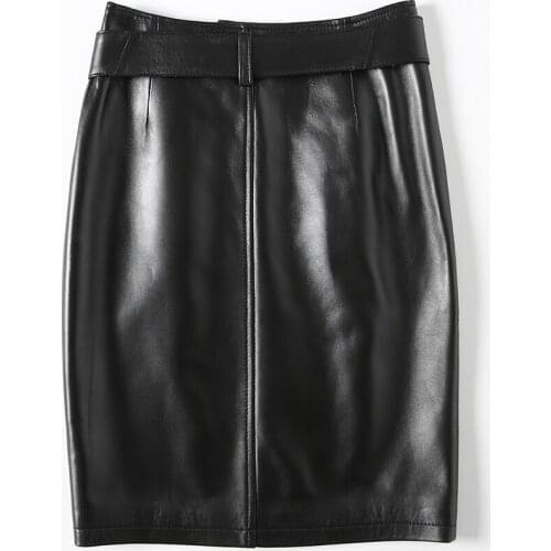 Real Sheepskin Skirts Womens Slim Genuine Leather Skirt Black Midi Clothes Spring Autumn Faldas Mujer Moda 2020 LWL1597