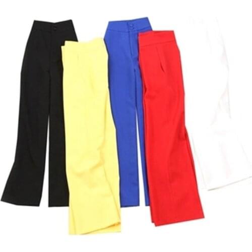 Fashion casual pants women spring and summer New black white treasure blue yellow red powder large size wide leg pants women