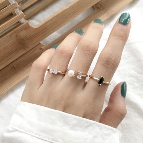 925 Sterling Silver Champagne Gold Black White CZ Zircon Diamond Crystall Shell Pearl Tiny Engagement Wedding Open Rings Women