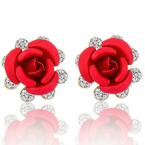 Womens Fashion Earrings Rose Flower Ear Studs Rhinestone Inlaid Earrings Jewelry Gift pendientes mujer kolczyki damskie