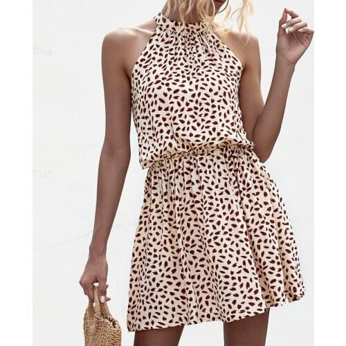 2021 Summer Vintage Sexy Halter Floral Print Mini Dress Sleeveless Beach Casual Party Short Bohemia Dress For Women