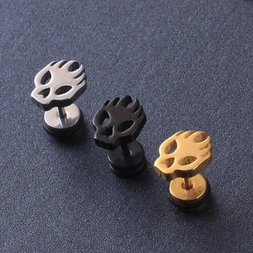 1 Pair = 2 pieces Stainless Steel Cool Punk Skull Skeleton Ear Stud Earring Mens Punk Rock Jewelry ear plug for men women