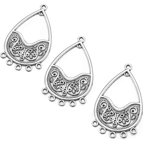 10pcs Drop Shape Tibetan Style Alloy Chandelier Component Links for Jewelry Making DIY Earring Accessories Findings 46x26x2mm