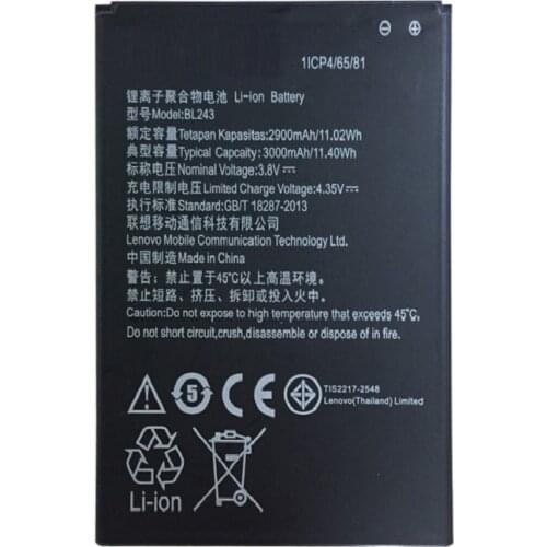 100% Original antirr Backup 2900mAh BL243 Mobile Phone Battery for lenovo K3 Note K50-T5 A7000 A5500 A5600 A7600 Battery