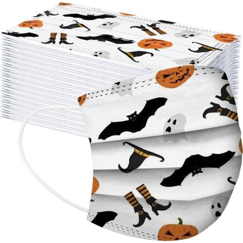 50pcs Cosplay Halloween Funny Disposable Masks Children Bat Printed 3ply Filters Halloween Masks Masque Breathable Mascarillas