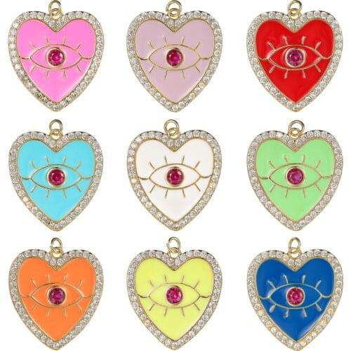 Juya Handicraft Accessories Supplies Handmade Colorful Enamel Greek Evil Eye Heart Charms For DIY Turkish Pendant Jewelry Making