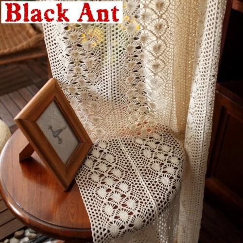 American Country Fnished Curtain Stitching Linen Crochet Hollow-out Curtain For Living Room Bay Window Drape Blinds DL-JD025#4