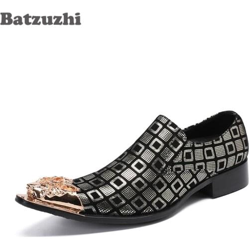 Batzuzhi Italian Tyle Brand Men Shoes Zapatos Hombre Pointed Metal Tip Leather Dress Shoes for Men Designers Footwear, Size 46