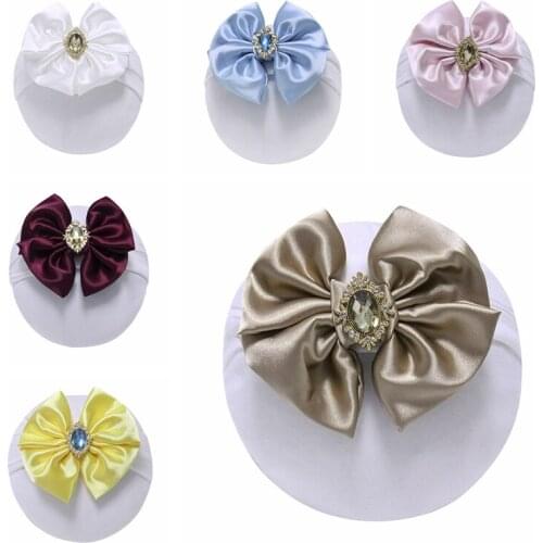 Shining Rhinestone Bowknot Baby Girls Elastic Hairband Solid Color Satin Bows Newborn Nylon Headband Infant Headwear Photo Props