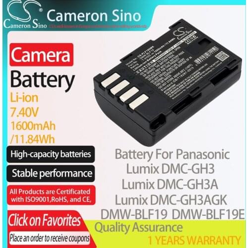 CameronSino Battery for Panasonic Lumix DMC-GH3 DMC-GH3A DMC-GH3AGK DMC-GH3GK fits Panasonic DMW-BLF19 Digital camera Batteries